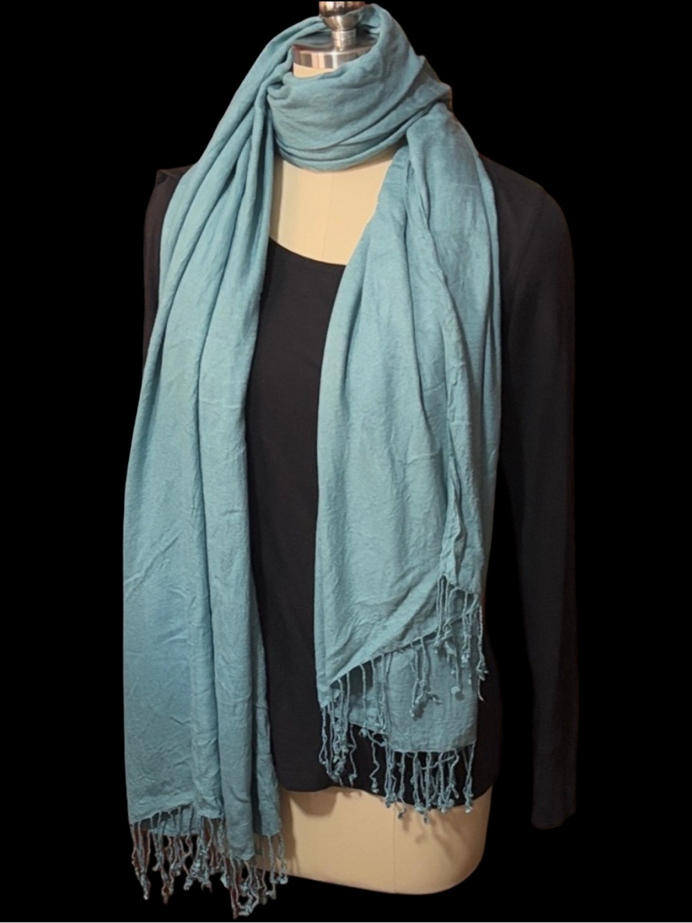 29” x 74” XL Aqua Blue Fringed Scarf